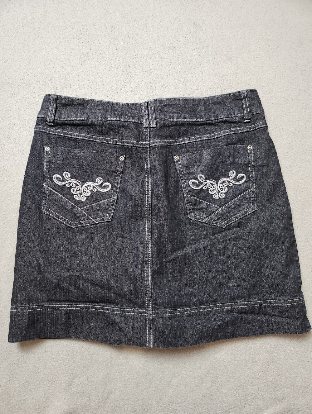 Jessica Black Denim Skort with White Embroidered Pocket